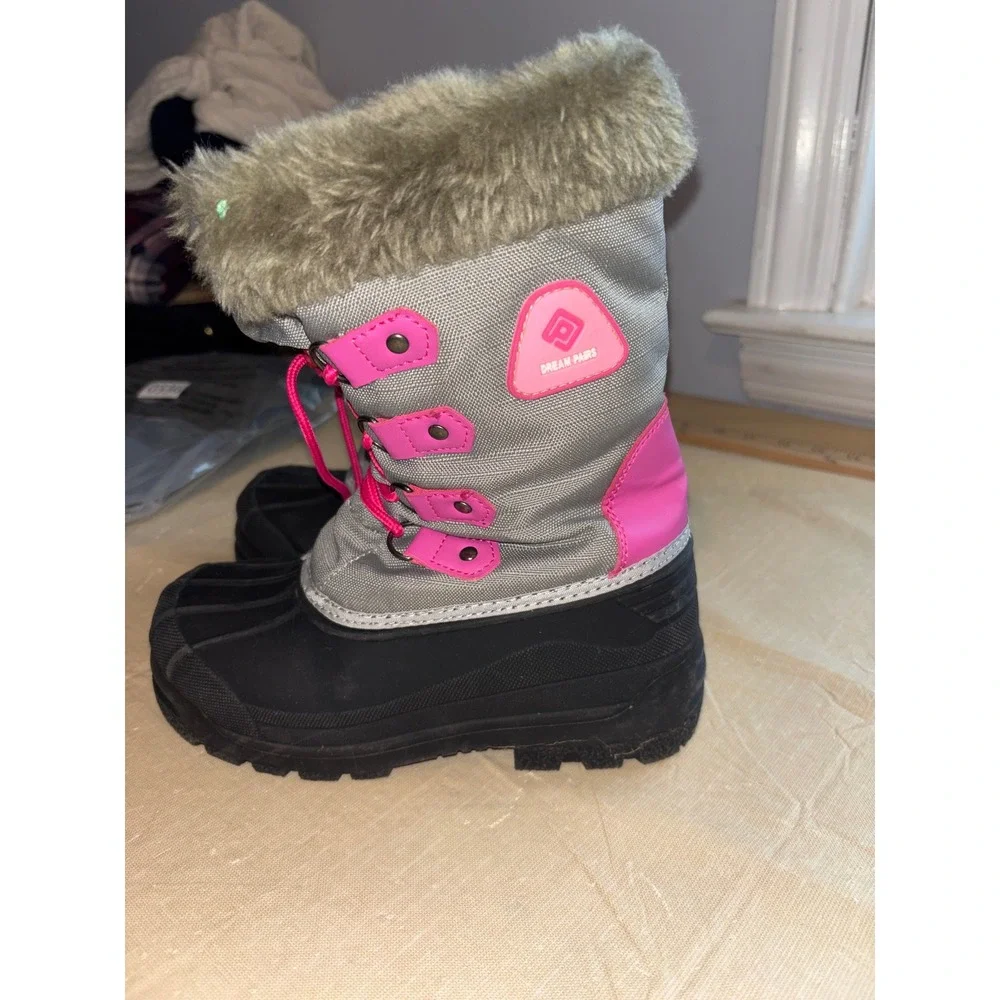 Dream Pairs Kids Snow Boots Waterproof Fur Lined Pink‎ Gray Size 1